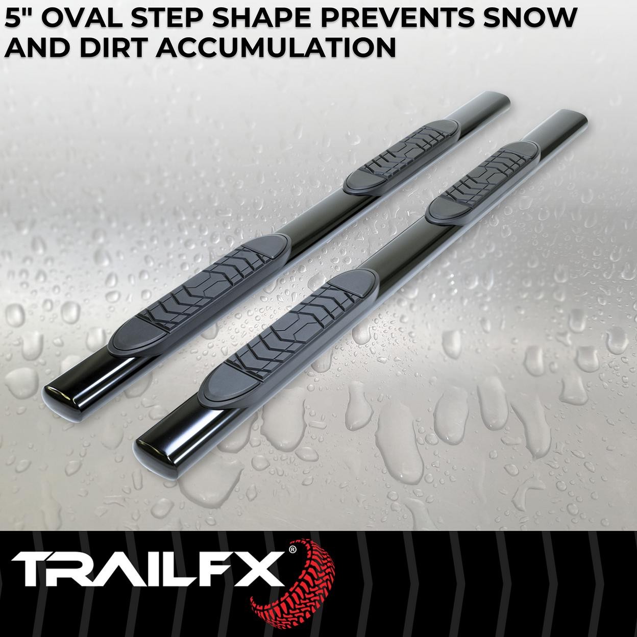 TrailFX A7087B With Step Pads 5 In Oval Straight Powder Coated Black Steel With