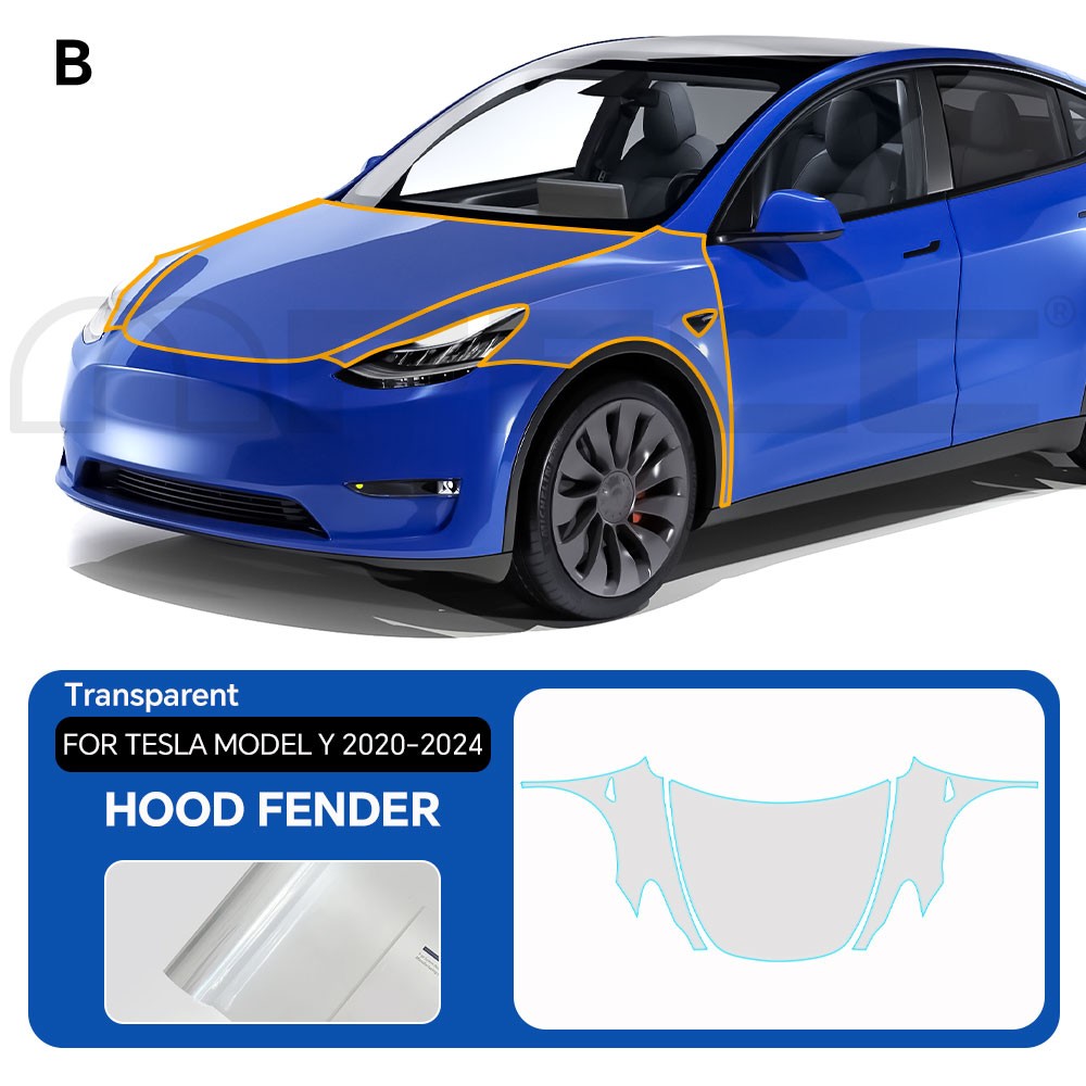 Tesla Model Y 2020-2024 Hood Fender PreCut Paint Protection Film Clear Bra PPF