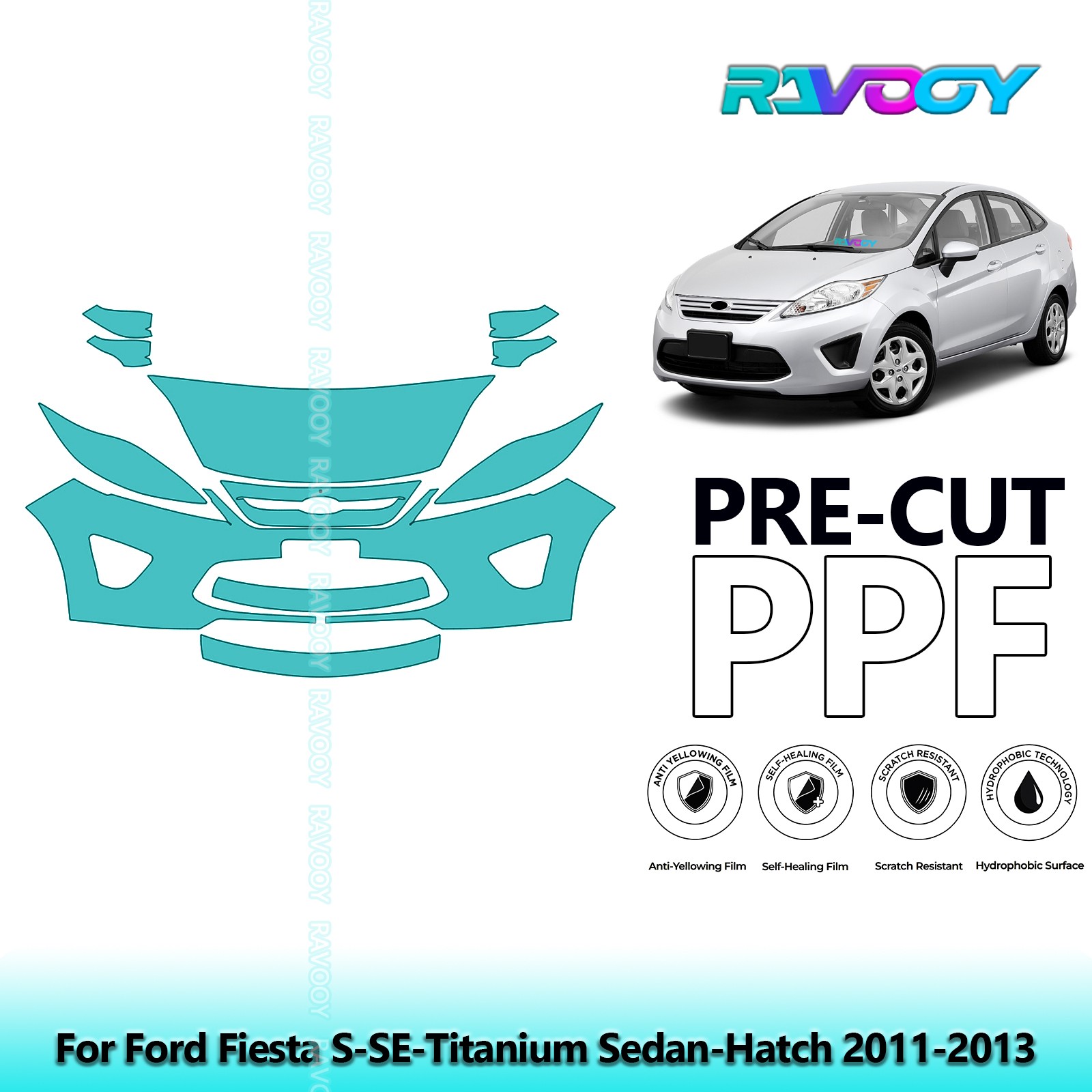 Paint Protection Film PPF For Ford Fiesta S-SE-Titanium Sedan-Hatch 2011-2013