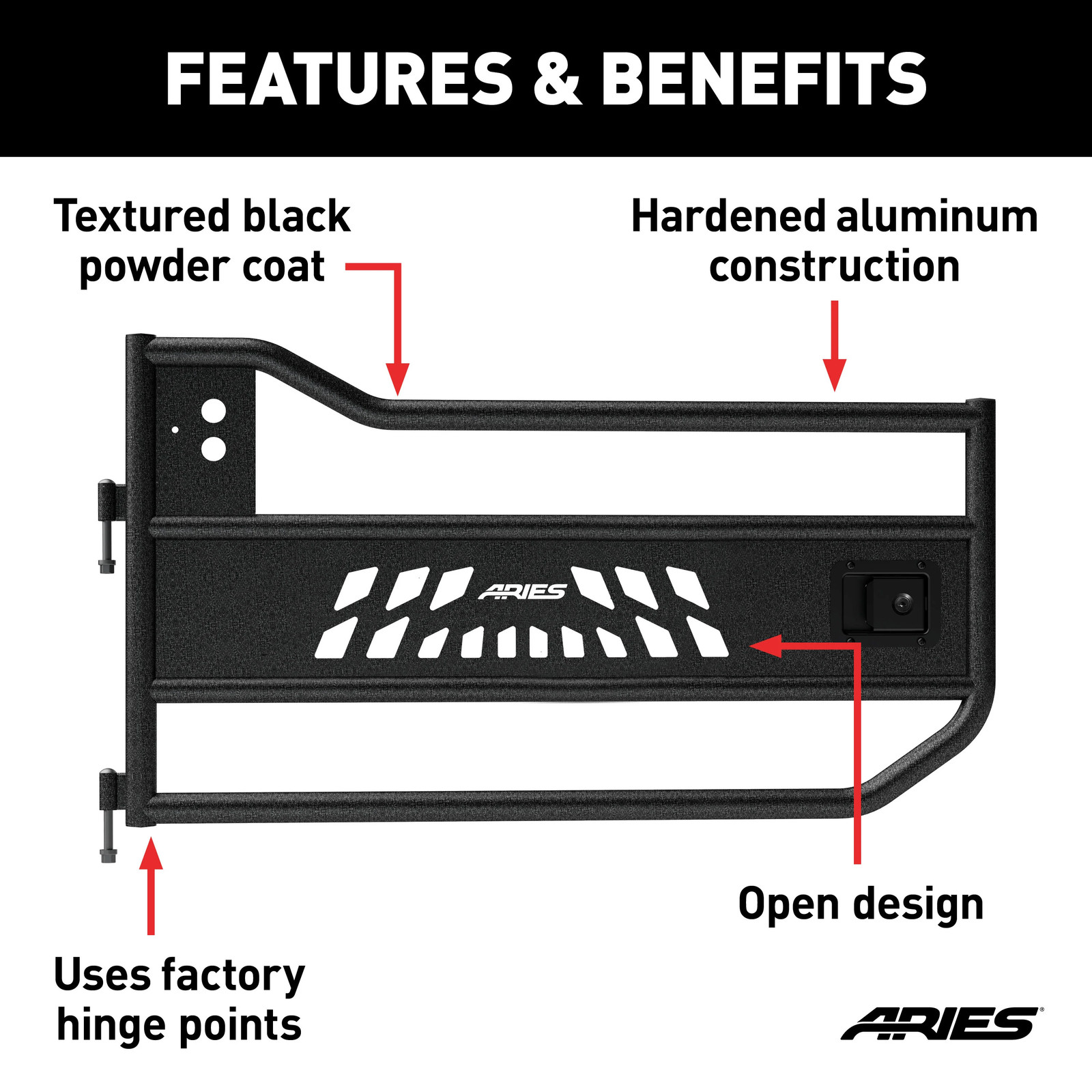 Aries Front Tubular Doors Textured Black Aluminum Set 2 for 07-18 Wrangler JK