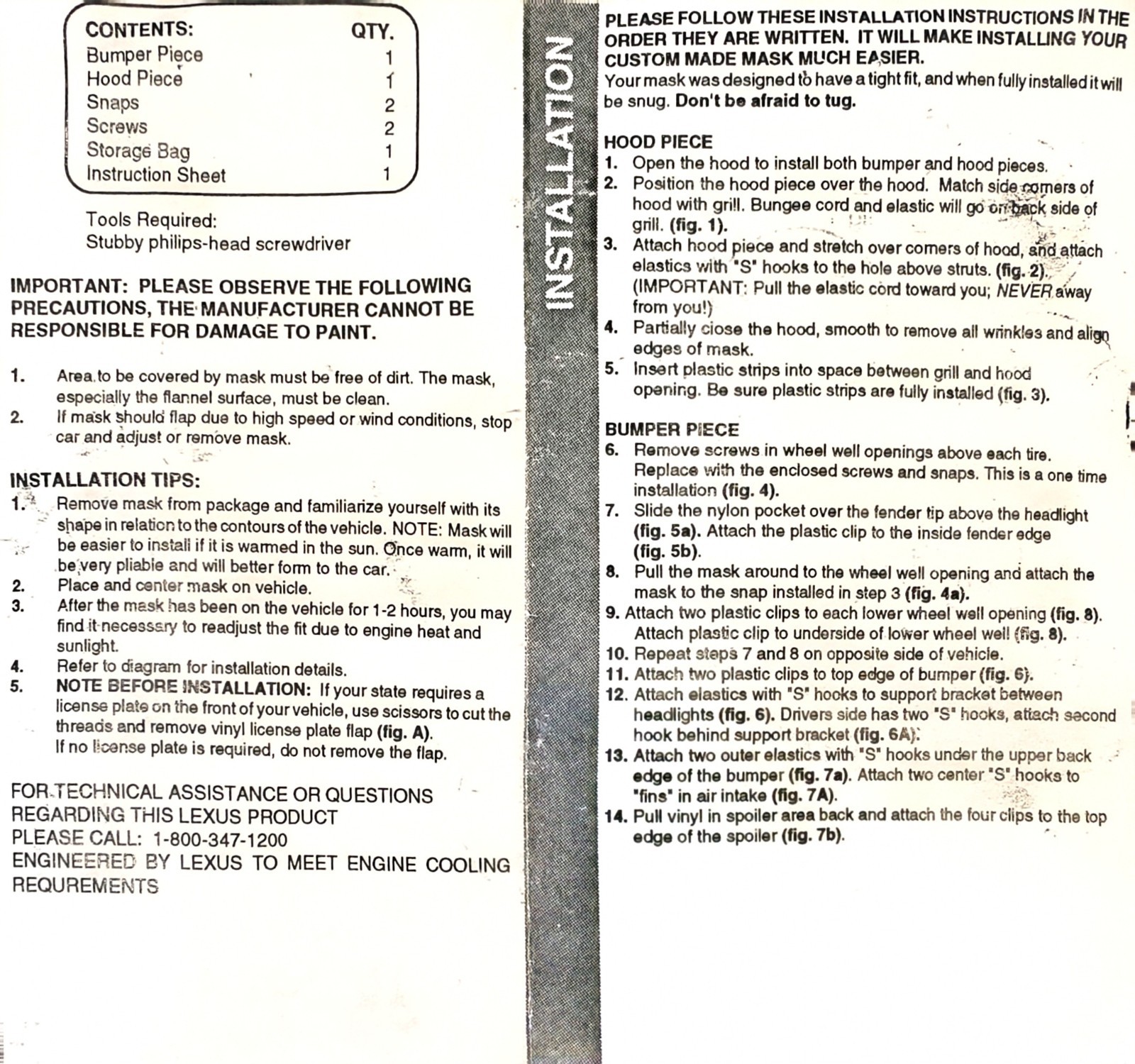 Genuine Lexus Gs300/400 Front Bra OEM 1998-2005