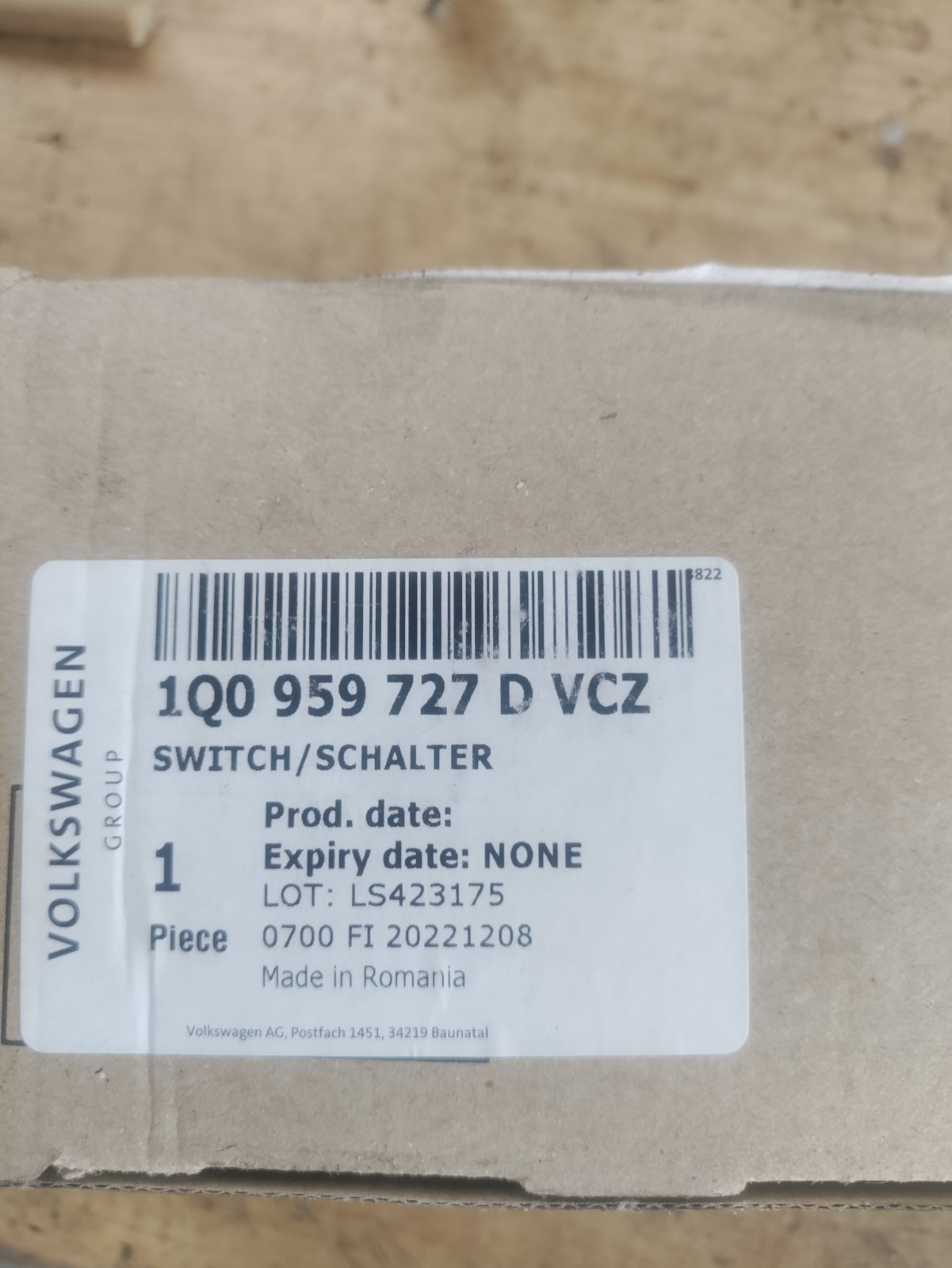 2012 VW EOS Hardtop convertible top switch Brand new unboxed