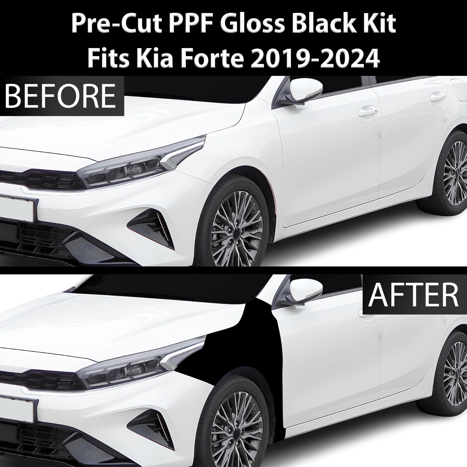 Pre Cut for KIA Forte 2019-2024 Fender Gloss Black Paint Protection Kit