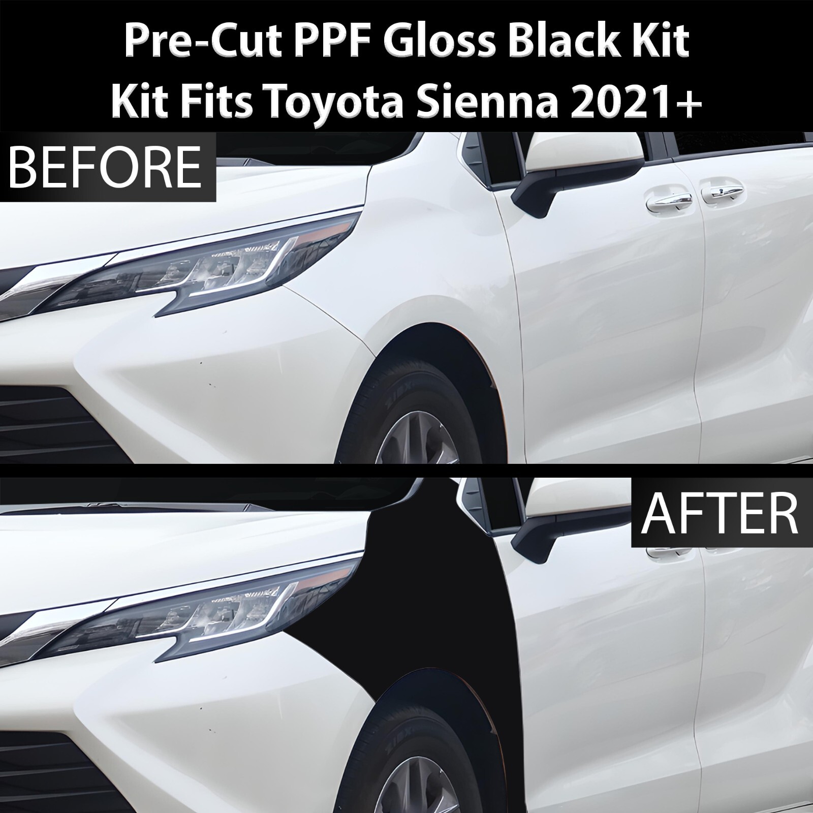 Pre Cut for Toyota Sienna 2021+ Fender Gloss Black Paint Protection Kit