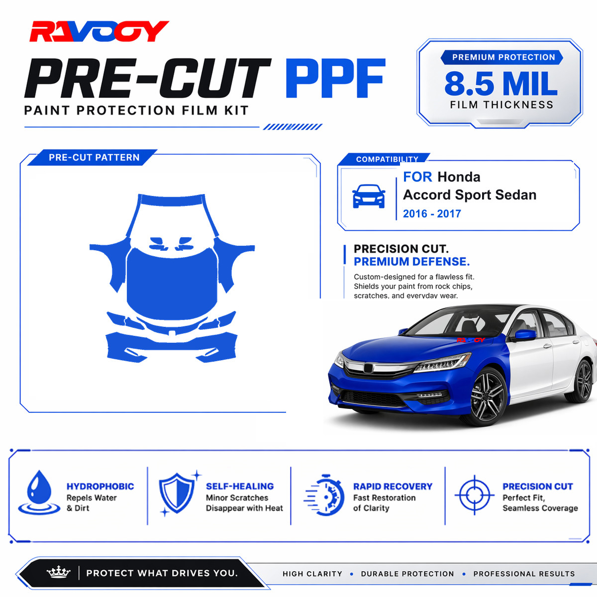 Precut PPF Clear Bra Kit For Honda Accord Sport Sedan 2016-2017