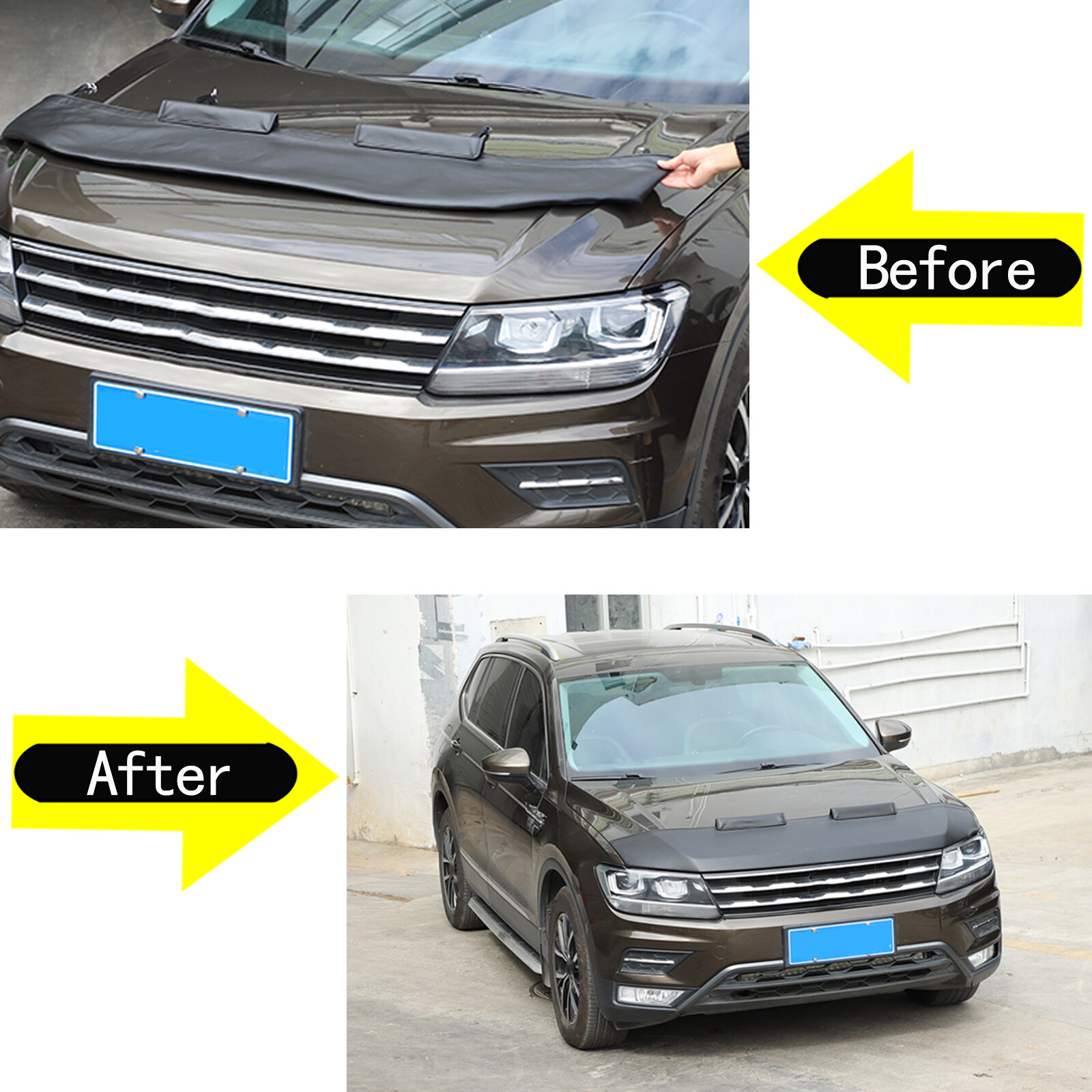 Front Hood Cover Engine End Bra Protector for Volkswagen VW Tiguan 2018-24 Black