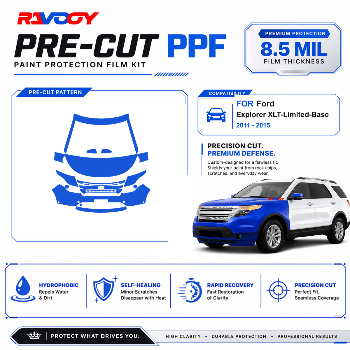 Precut PPF Clear Bra Kit For Ford Explorer XLT-Limited-Base 2011-2015