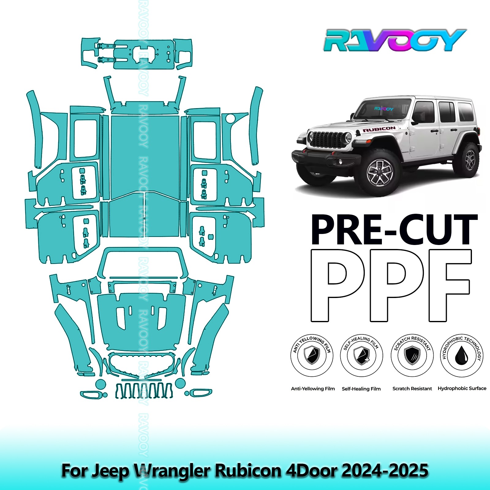 PreCut Paint Protection PPF Kit For Jeep Wrangler Rubicon X 4Door 2024-2026