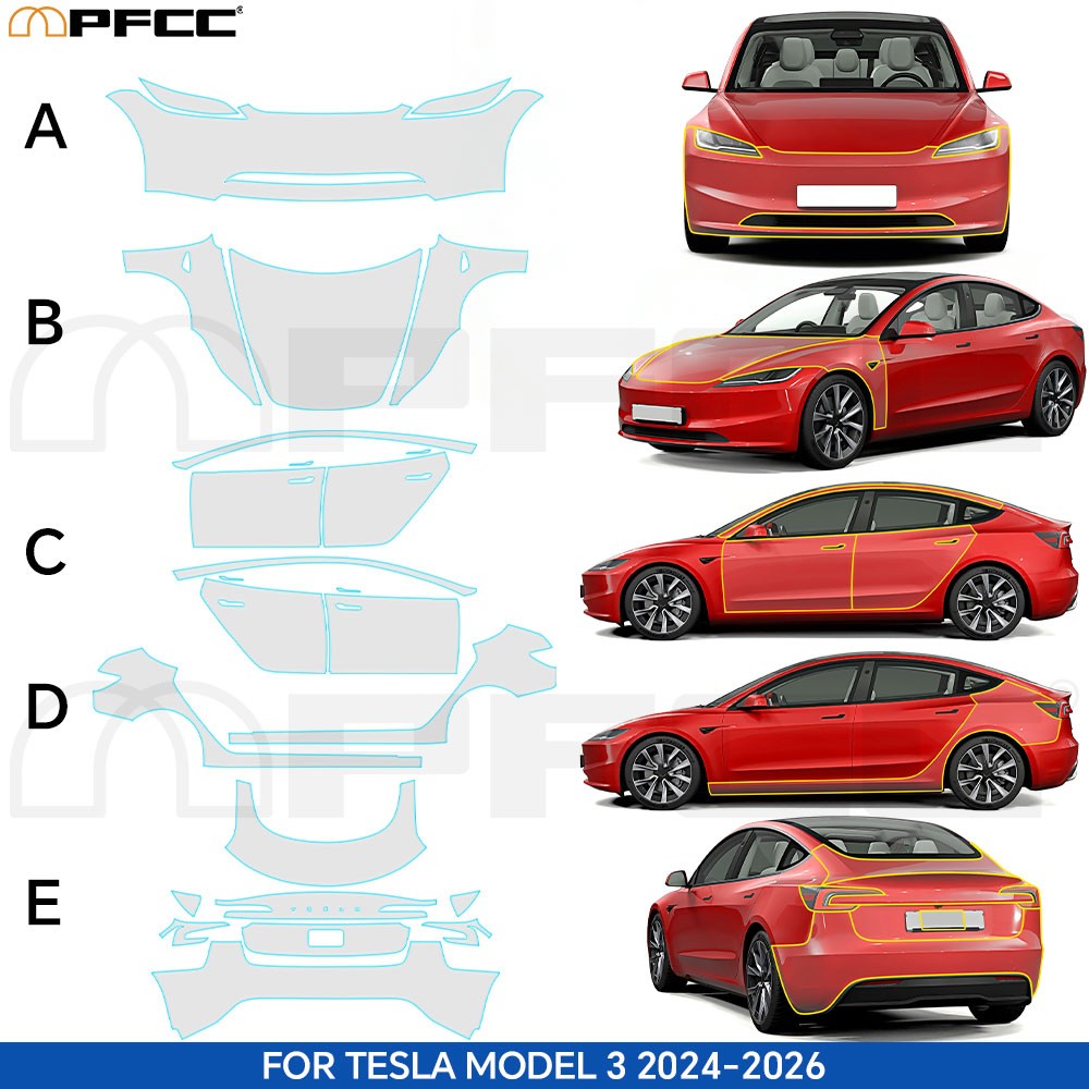 Matte PPF PreCut Full Car Kit For Tesla Model 3 Performance 2024-2026 Protection