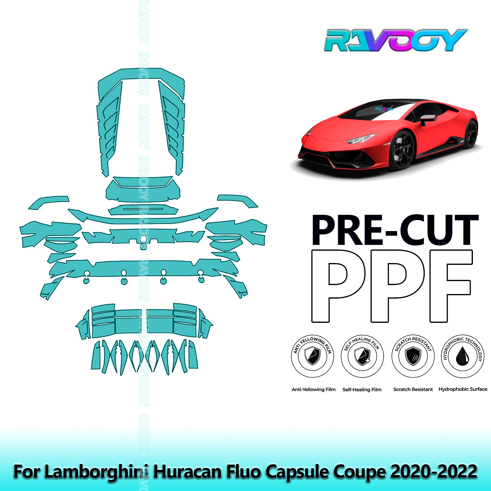 Paint Protection PPF Kit For Lamborghini Huracan Fluo Capsule Coupe 2020-2022