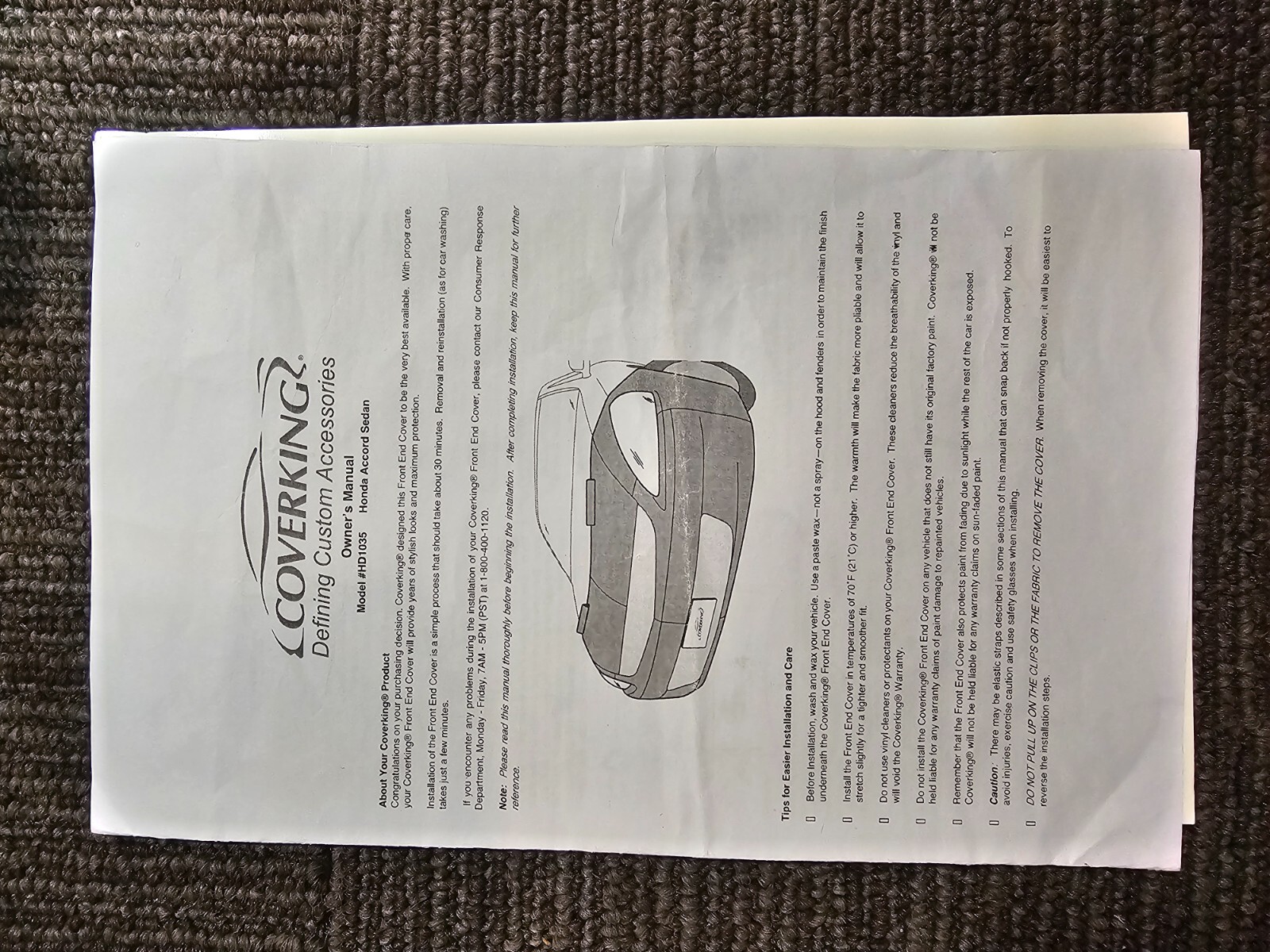 Coverking CMAB76-HD1035 Velocitex Plus Front End Mask for Honda Accord Models