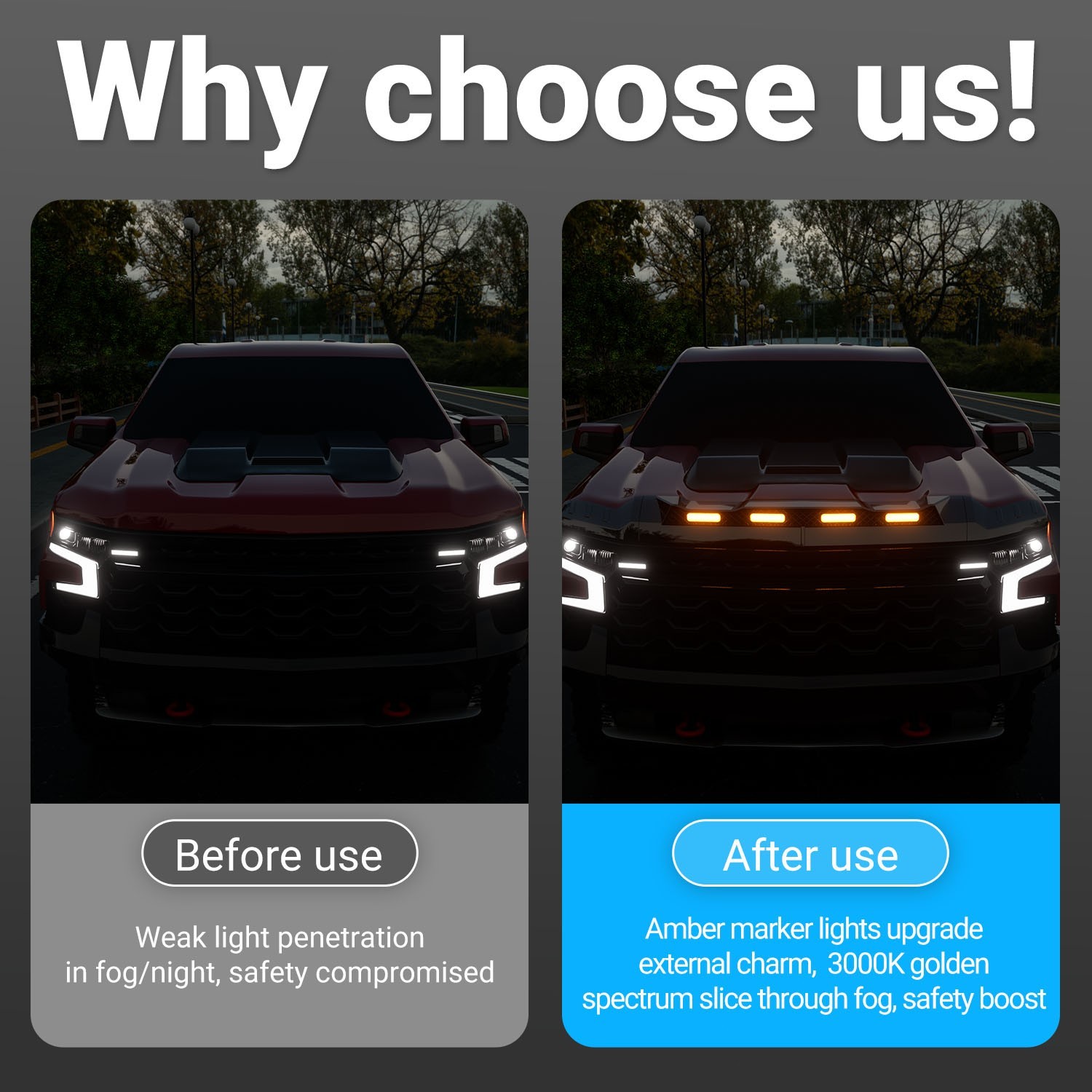 Hood Protector with LED Light For 2019-2024 Chevrolet Silverado ZR2 Deflector