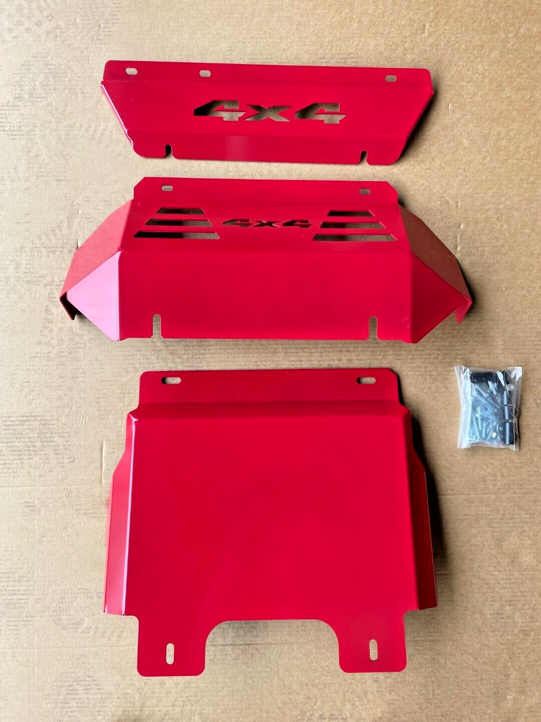 3mm 3PC Red Bash Plates for Toyota Hilux 2015+ SR SR5 N80 Sump Guards Steel 4×4