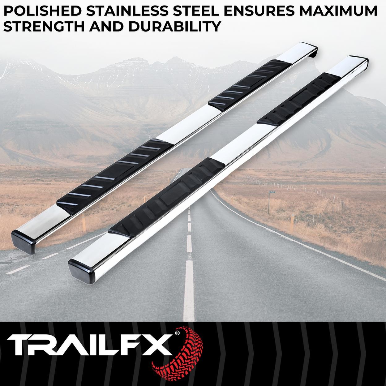 TrailFX A4016S With Step Pads 4 In Trapezoidal Straight Pol Stainless Steel With