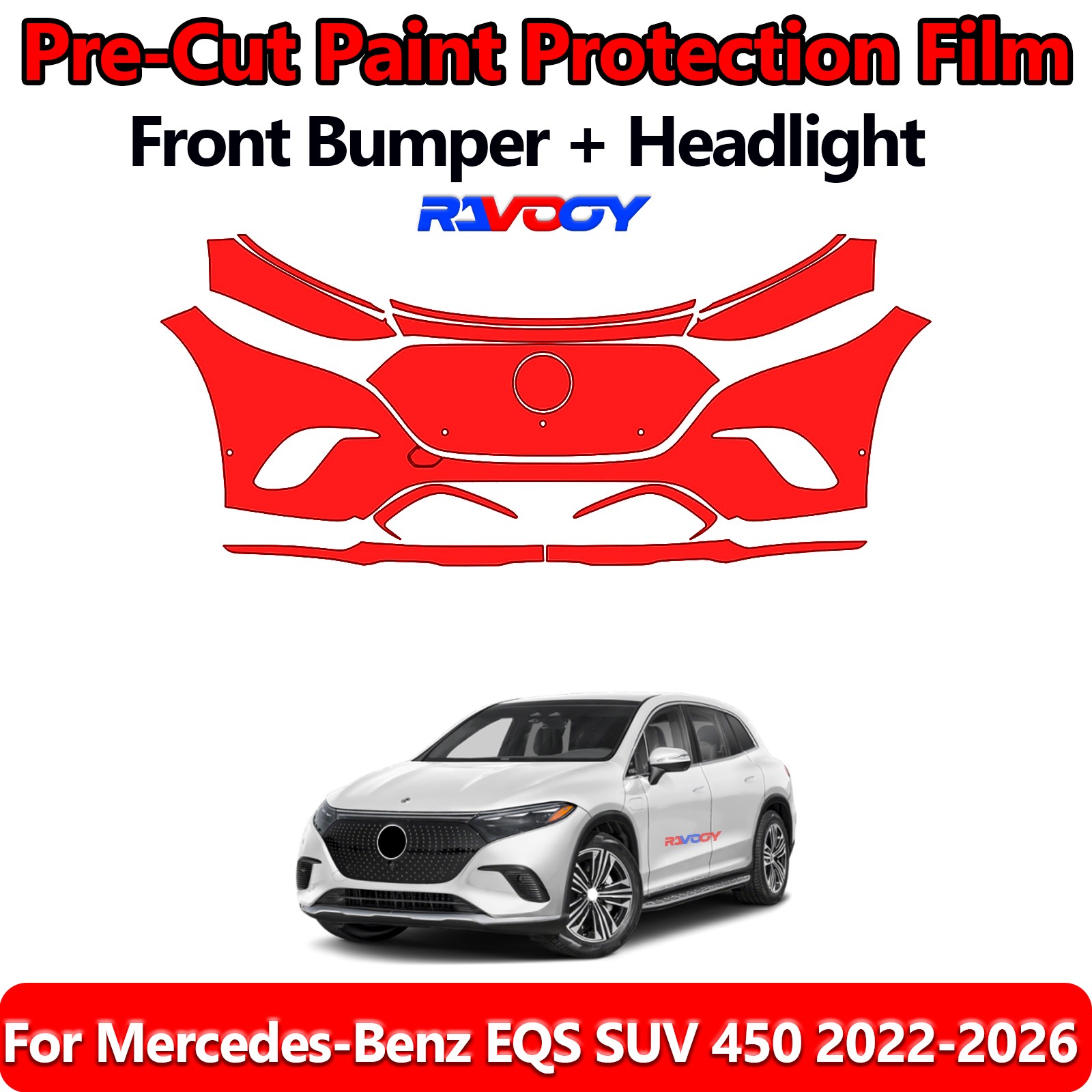 8.5Mil PreCut Front Bumper PPF Kit Film For Mercedes-Benz EQS SUV 450 2022-2026