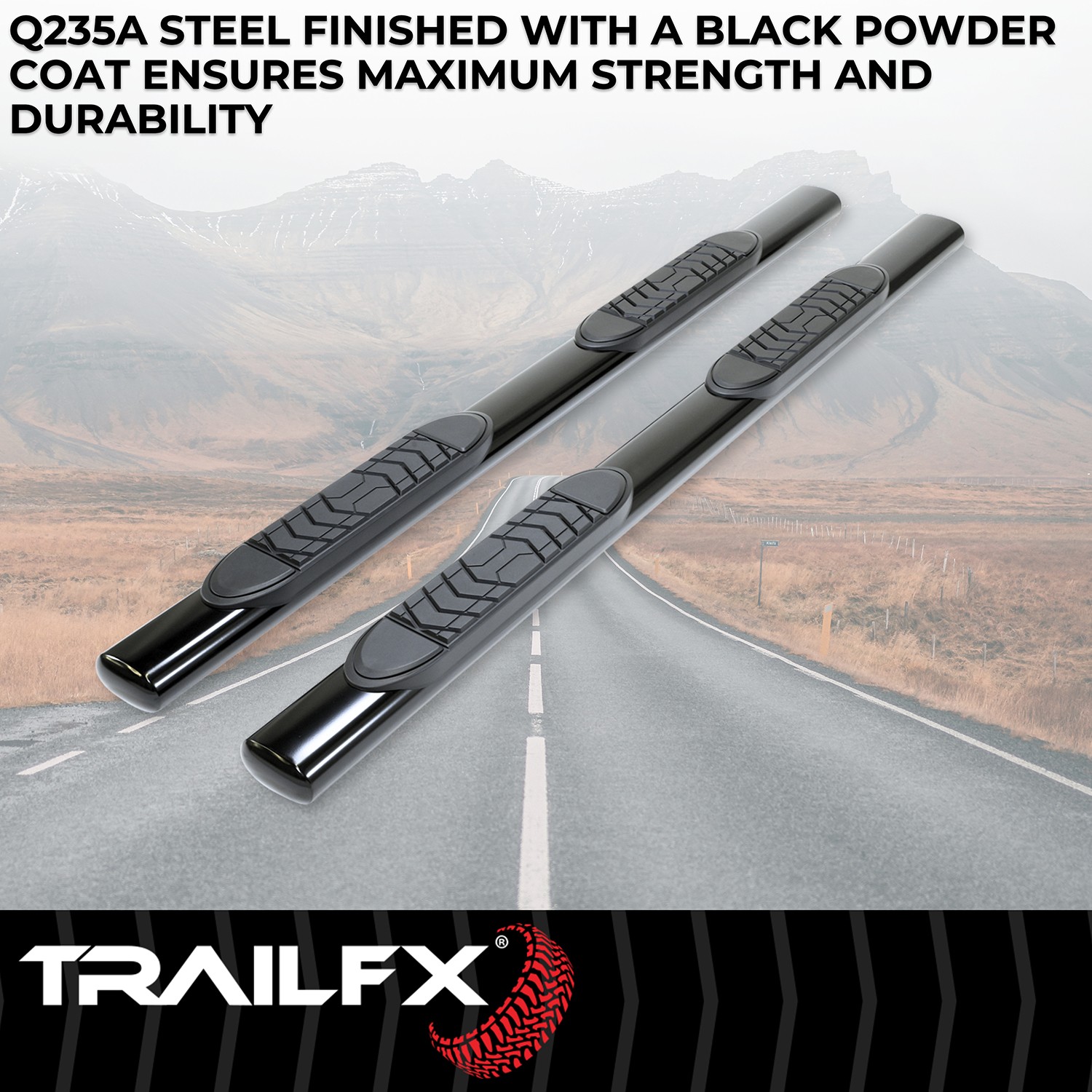 TrailFX A7015B TFX 5″ Oval Straight Side Bars Black Steel Rocker Panel Mount