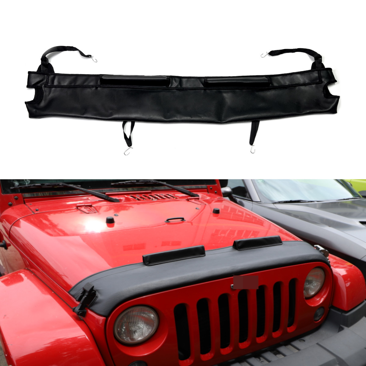 Leather Bonnet Bra Hood Cover Mask Protector Guard For Jeep Wrangler JK TJ 2007+