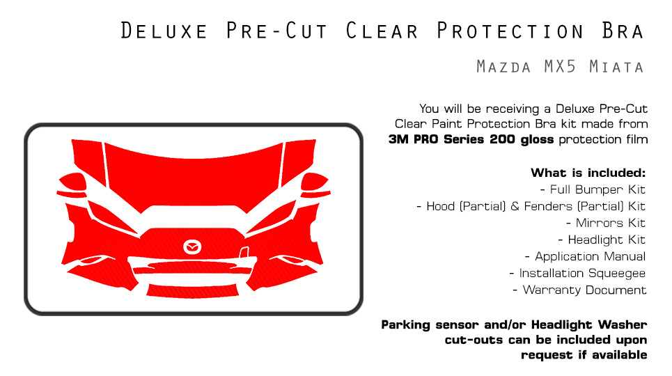 Mazda MX5 Miata 2016-2024 3M PRO PreCut Paint Protection Film Clear Bra PPF Kit