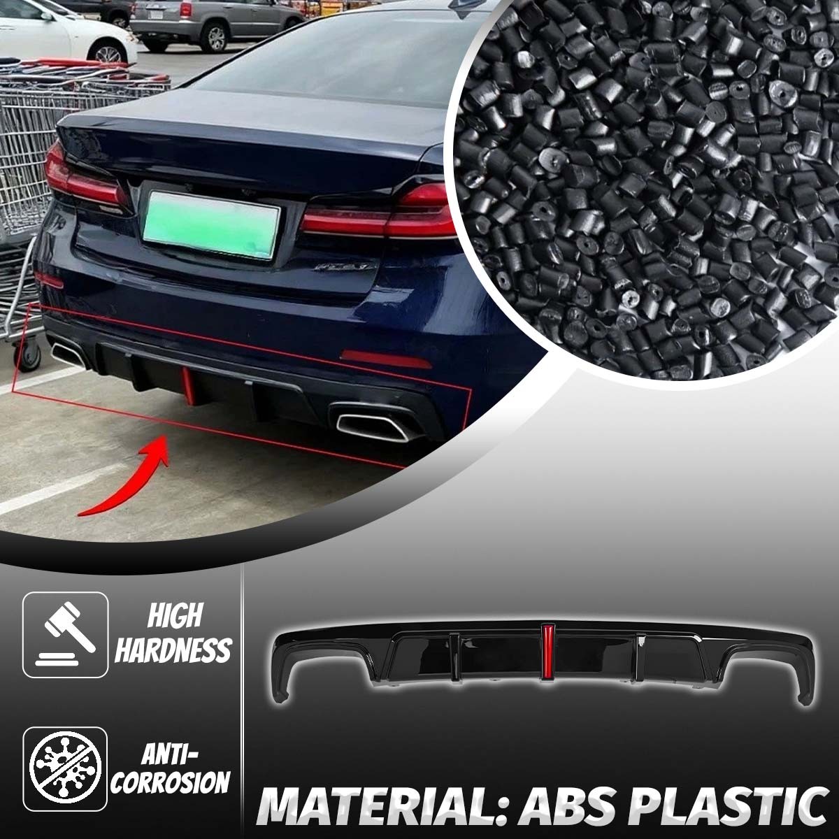 For BMW 5 Series G30 LCI 2021-23 Rear Bumper Diffuser Lip Splitter w/ LED light