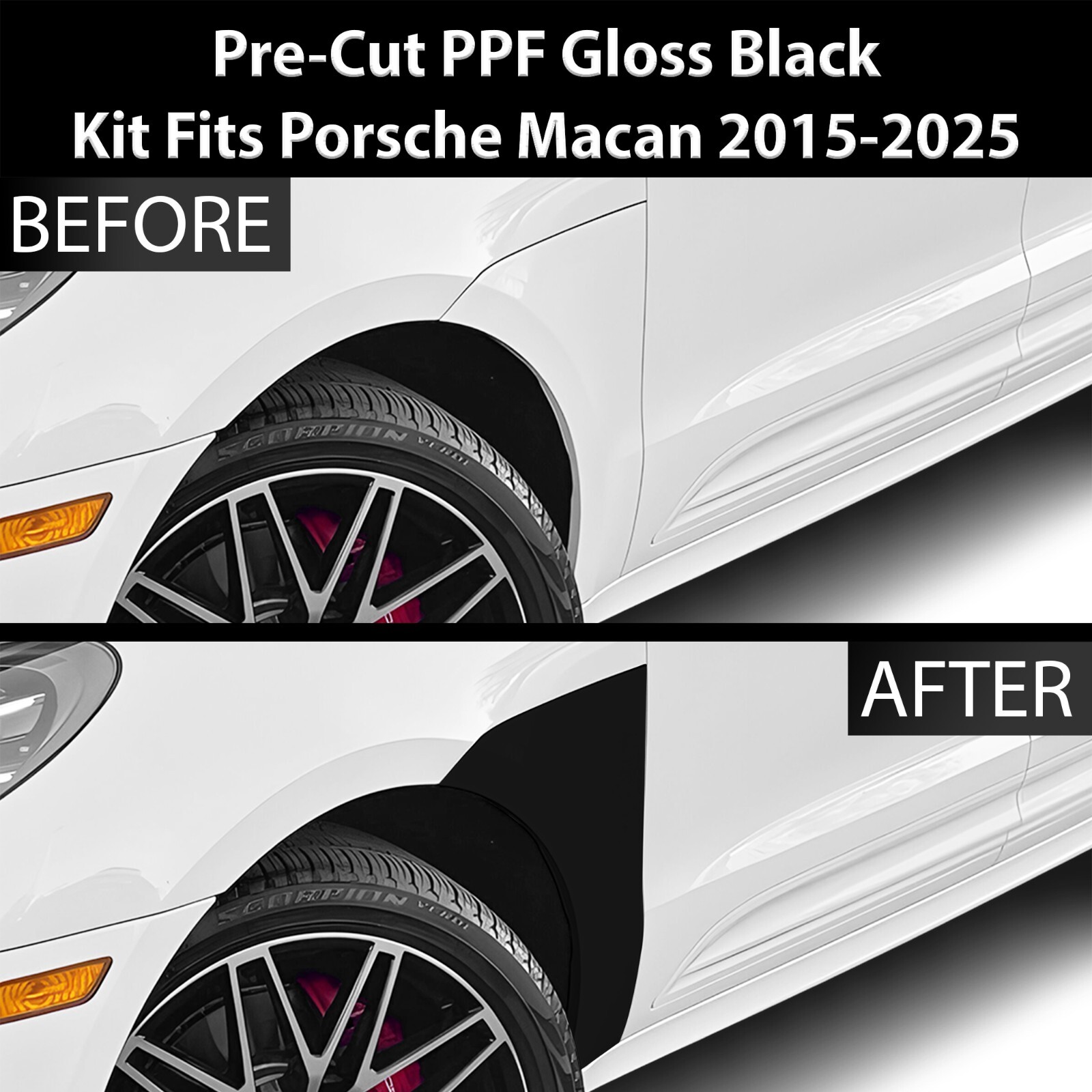 Pre Cut for Porsche Macan 2015-2025 Fender Gloss Black Paint Protection Kit