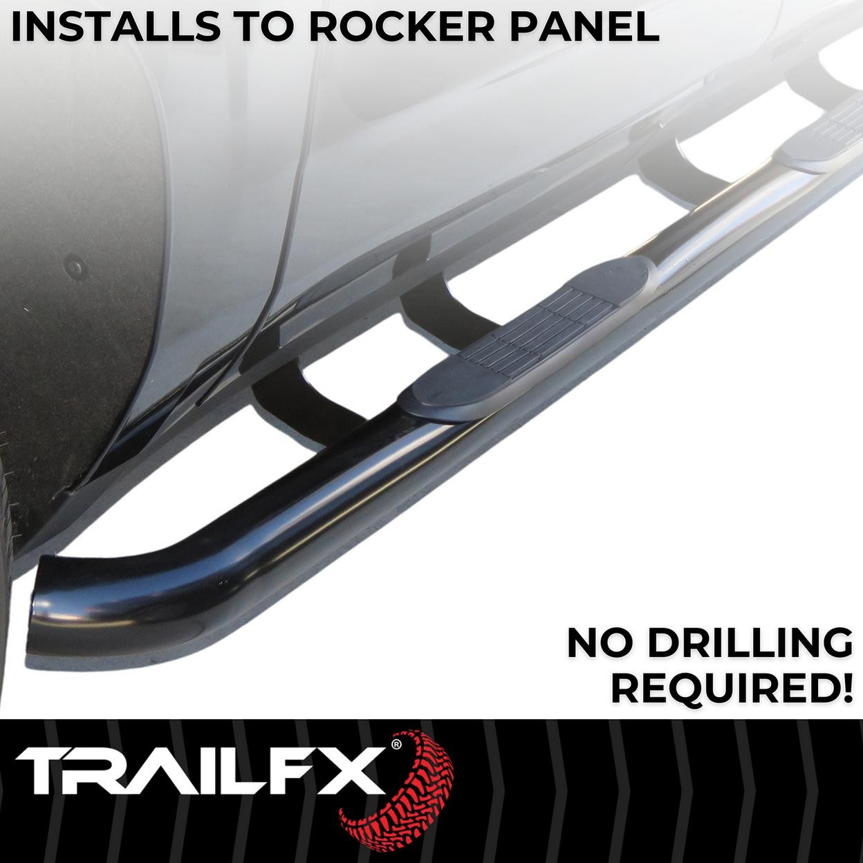 TrailFX A0038B 3 Inch Round Bent Powder Coated Black Steel Without End Caps Rock