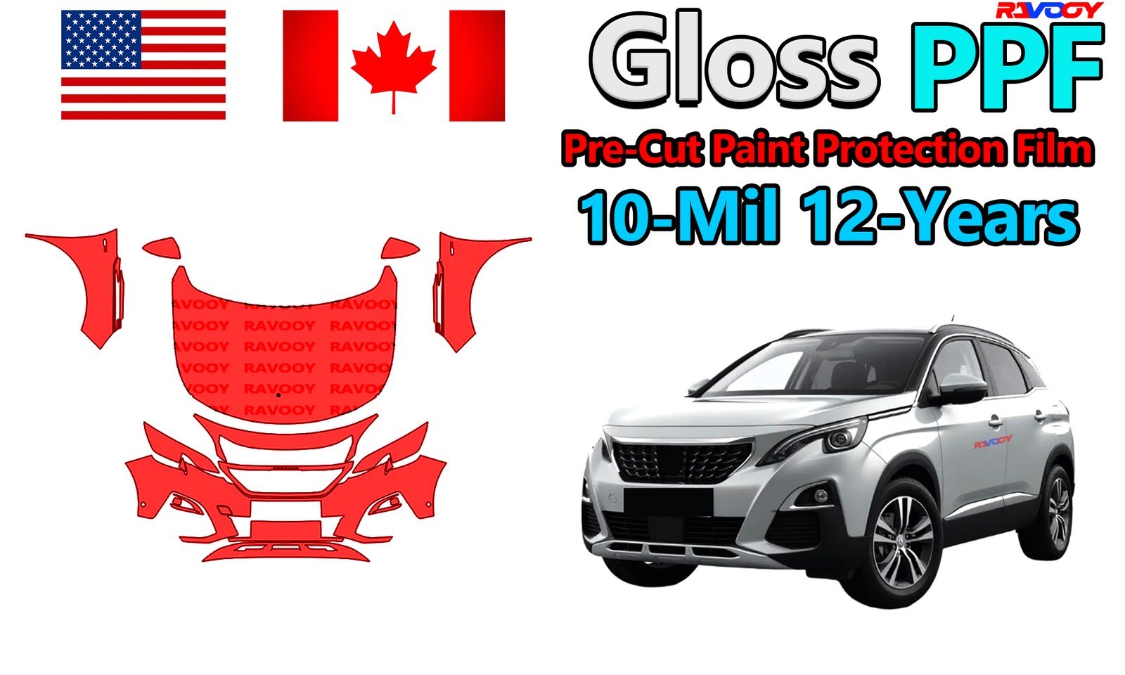 PreCut PPF Paint Protection Film For Peugeot 3008 GT Line Premium 2017-2020