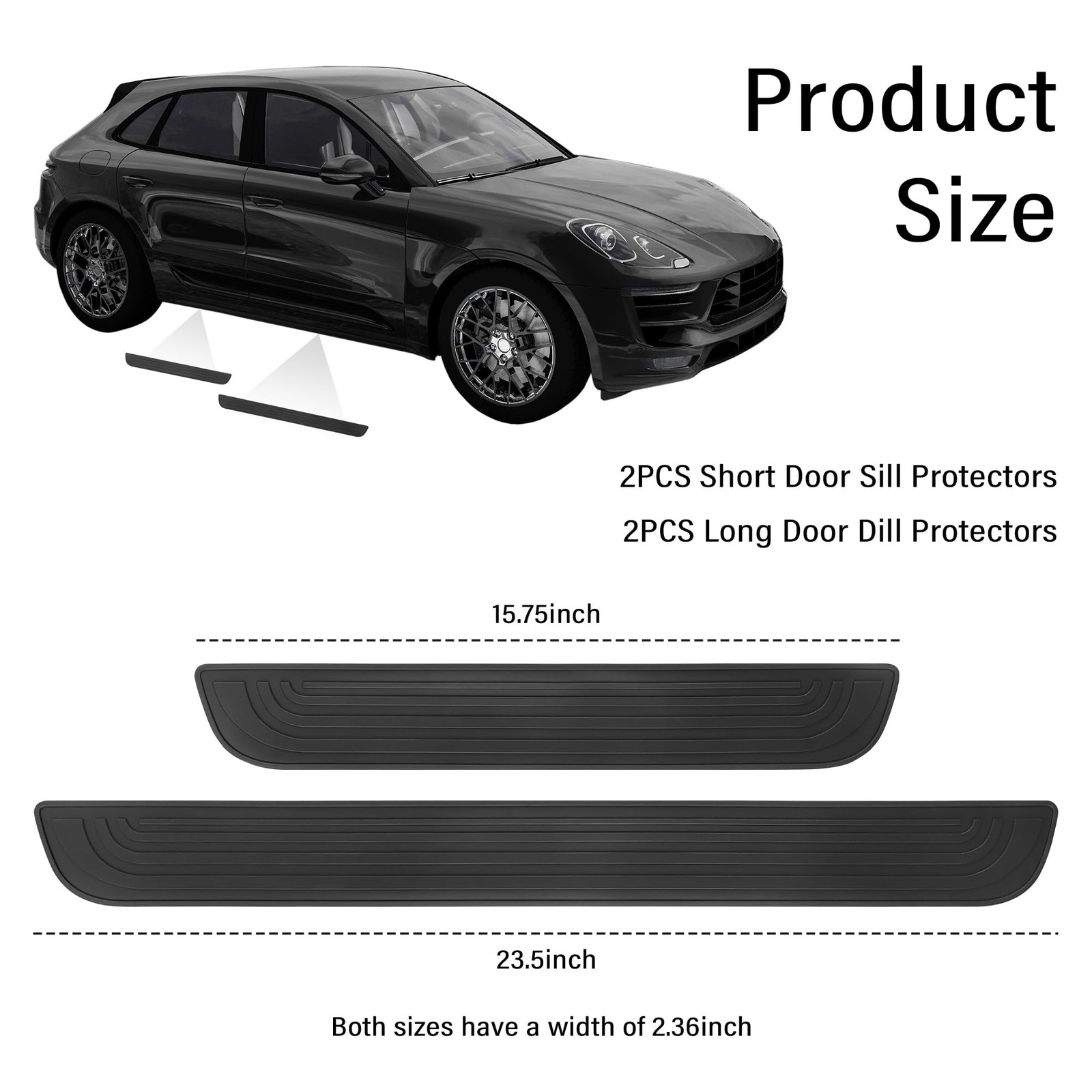 4 Pcs Black Car Door Sill Protectors Anti Scratch Rubber 2.36 Inch