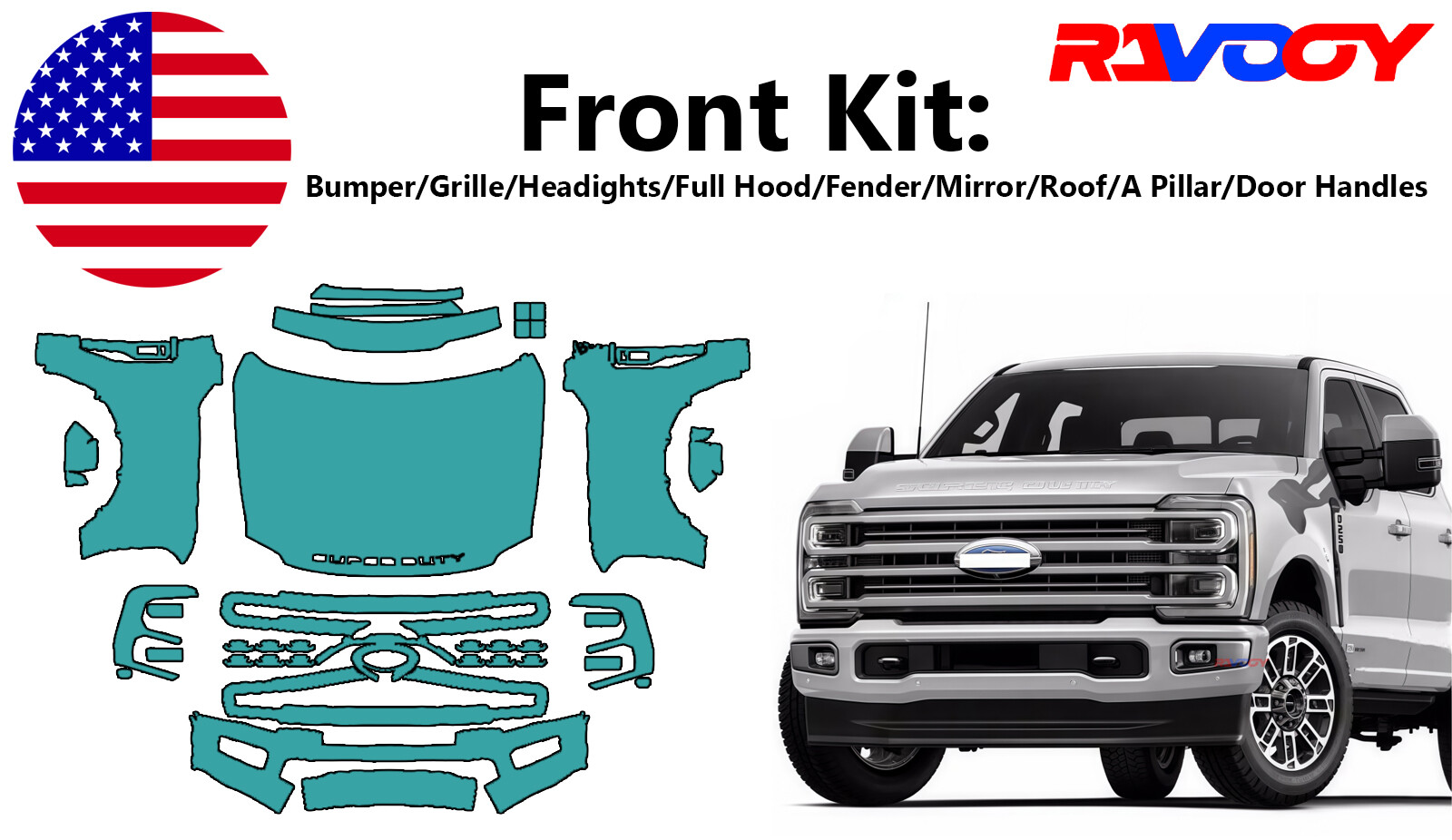 For Ford Super Duty F250 F350 2023-25 Front Paint Protection Film PreCut PPF