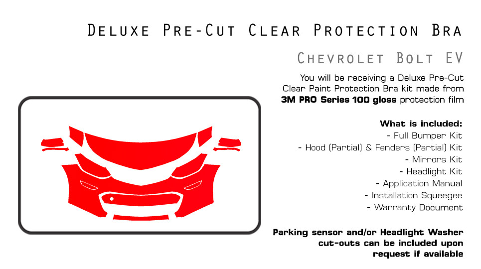 Chevrolet Bolt EV 2017-2021 3M PRO Series PreCut Paint Protection Clear Bra PPF