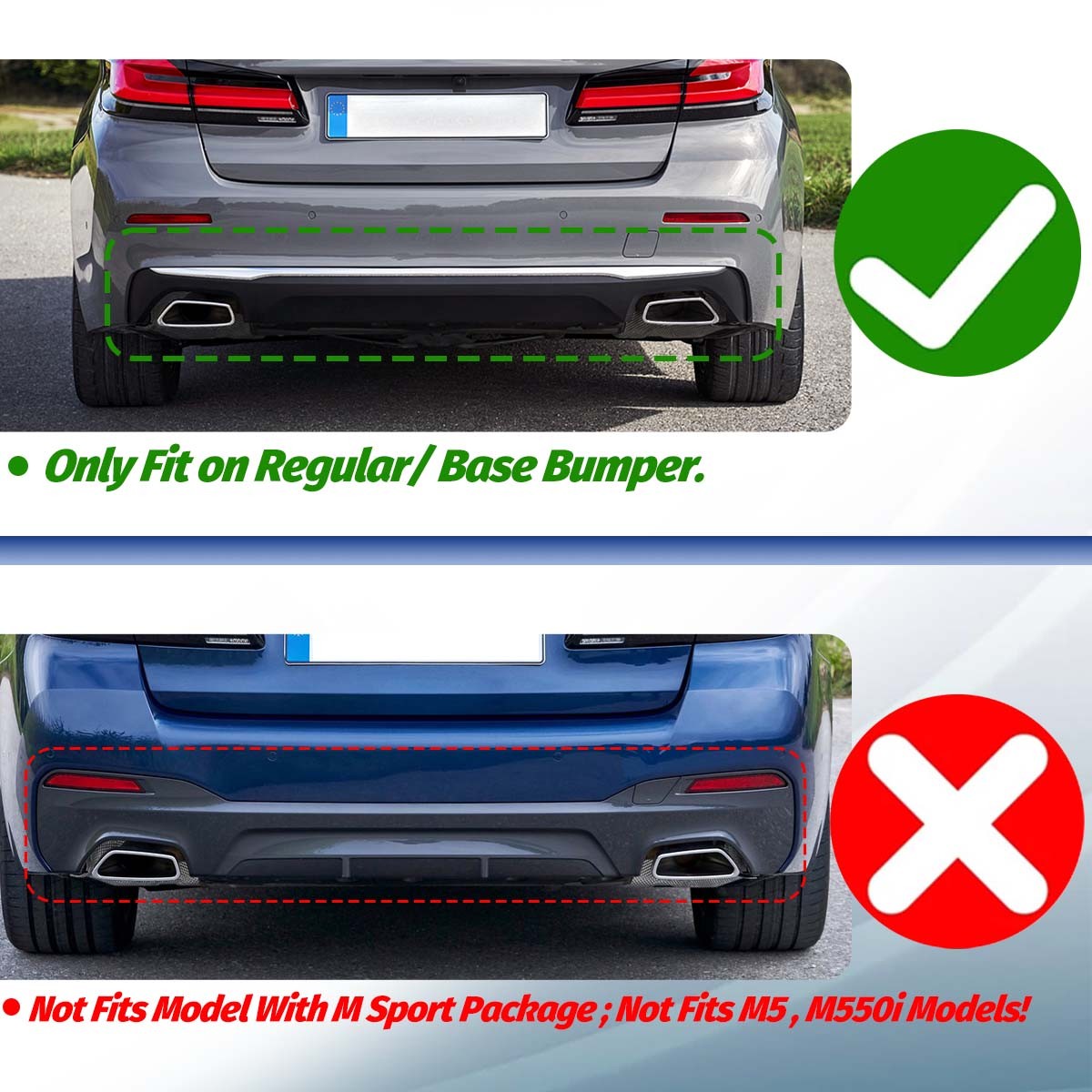 For BMW 5 Series G30 LCI 2021-23 Rear Bumper Diffuser Lip Splitter w/ LED light