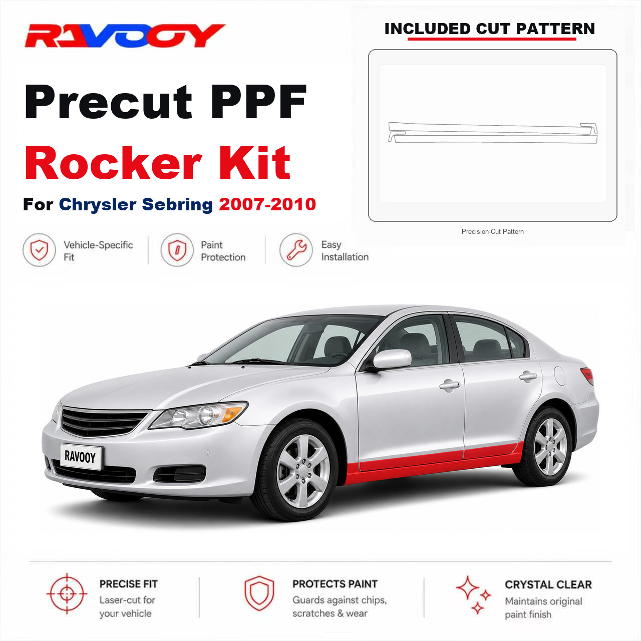 Precut PPF Rocker Panel Kit Clear Bra 8.5mil TPU For 2007-2010 Chrysler Sebring