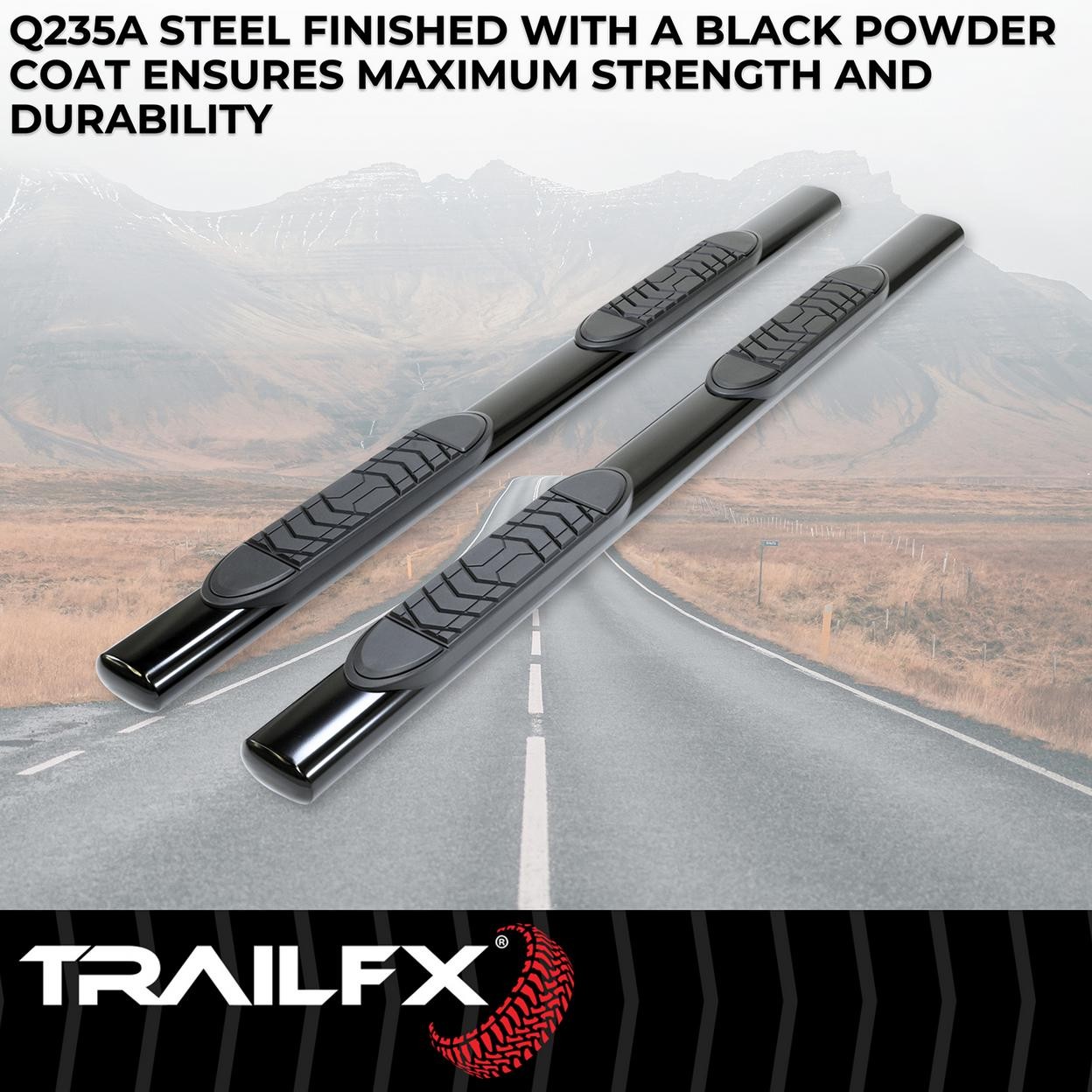 TrailFX A7087B With Step Pads 5 In Oval Straight Powder Coated Black Steel With