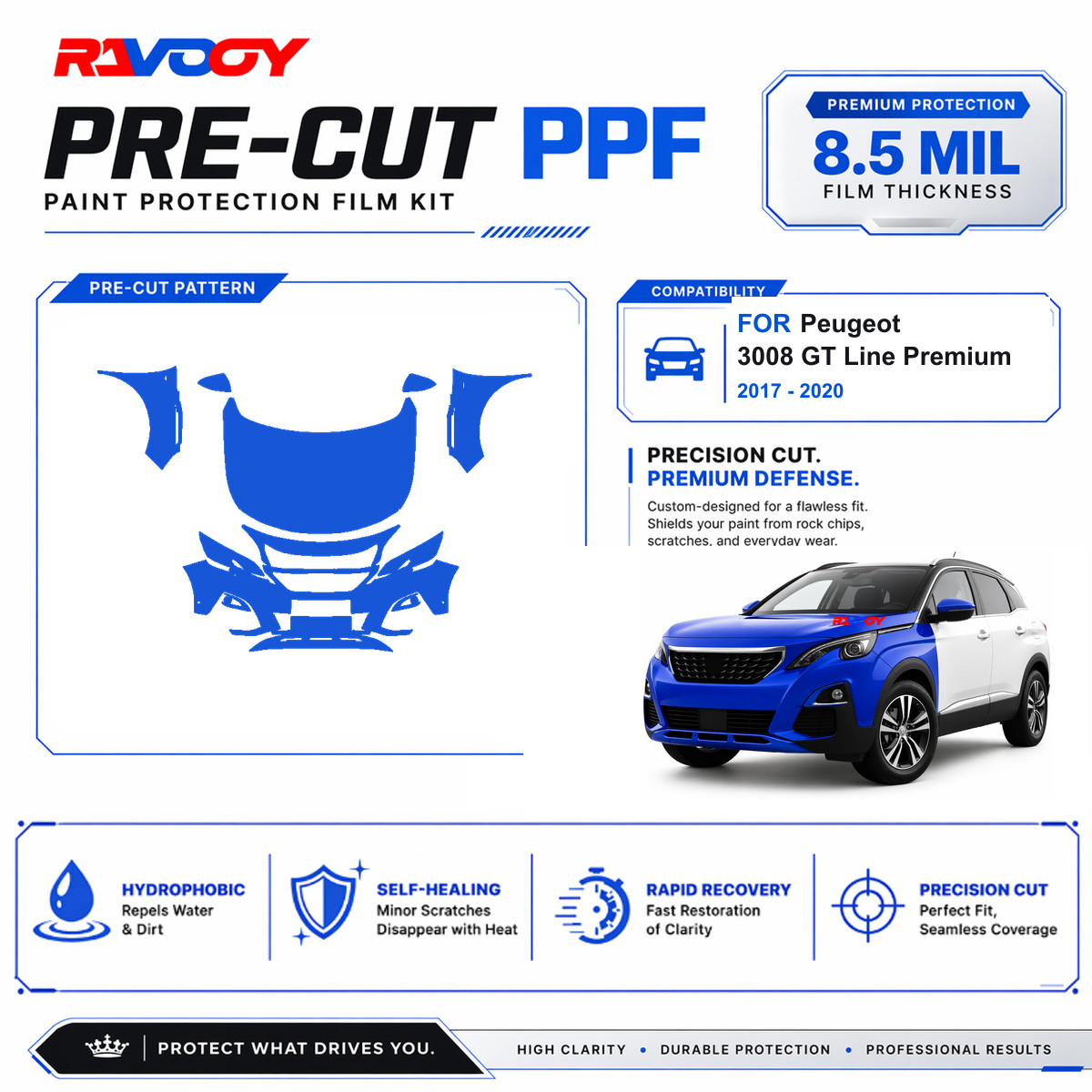 Precut PPF Clear Bra Kit For Peugeot 3008 GT Line Premium 2017-2020