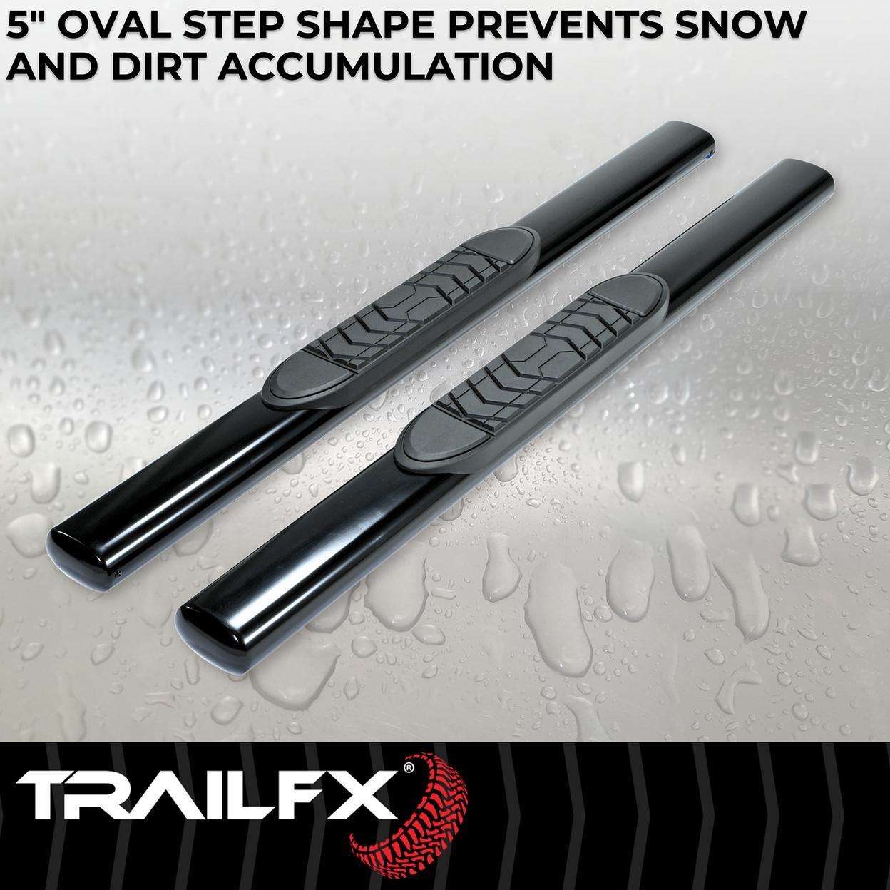 TrailFX A7054B 5 Inch Oval Straight Powder Coated Black Steel Rocker Panel Mount