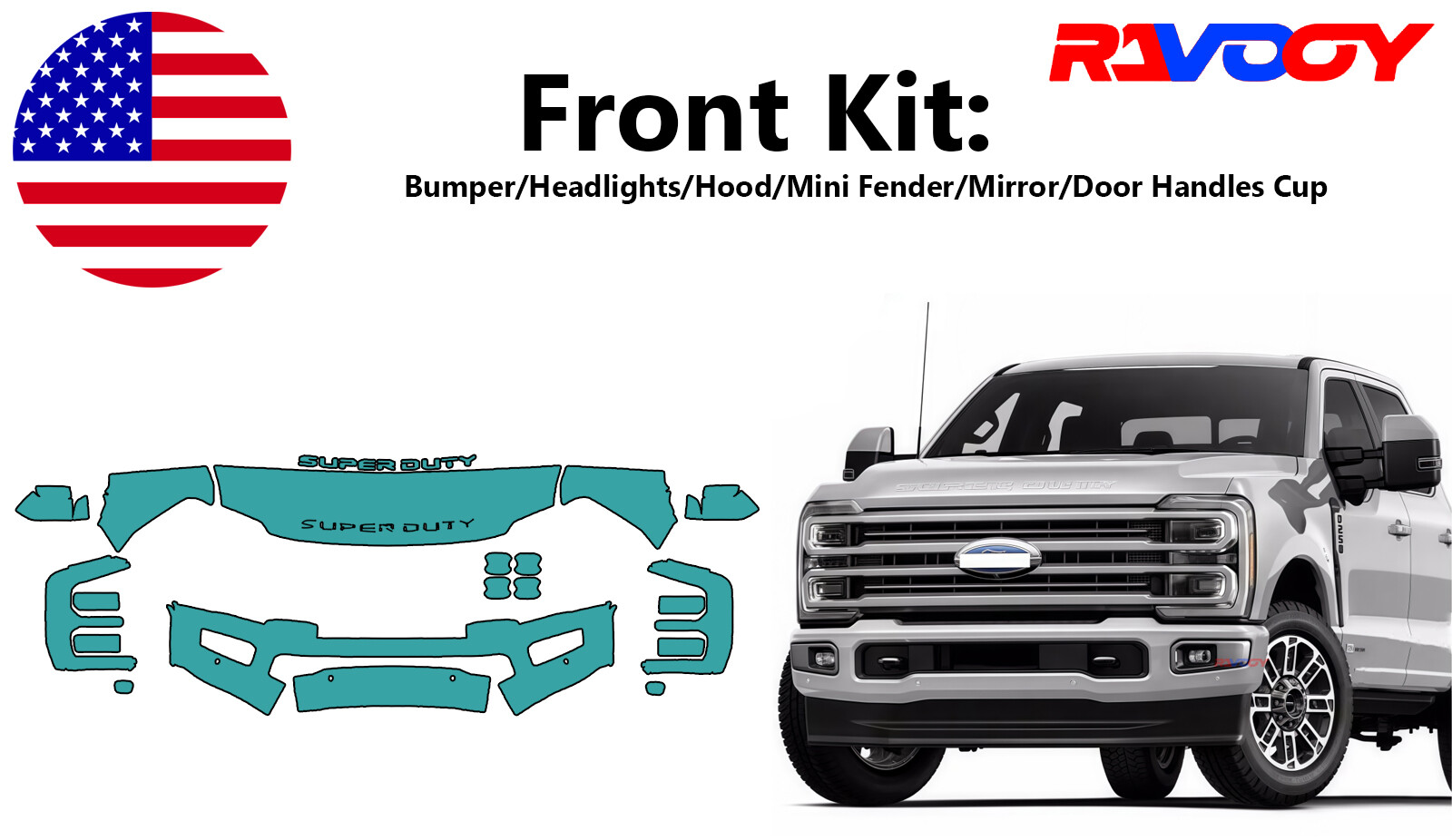 For Ford Super Duty F250 F350 23-25 Front Paint Protection Film Pre-Cut Kit PPF
