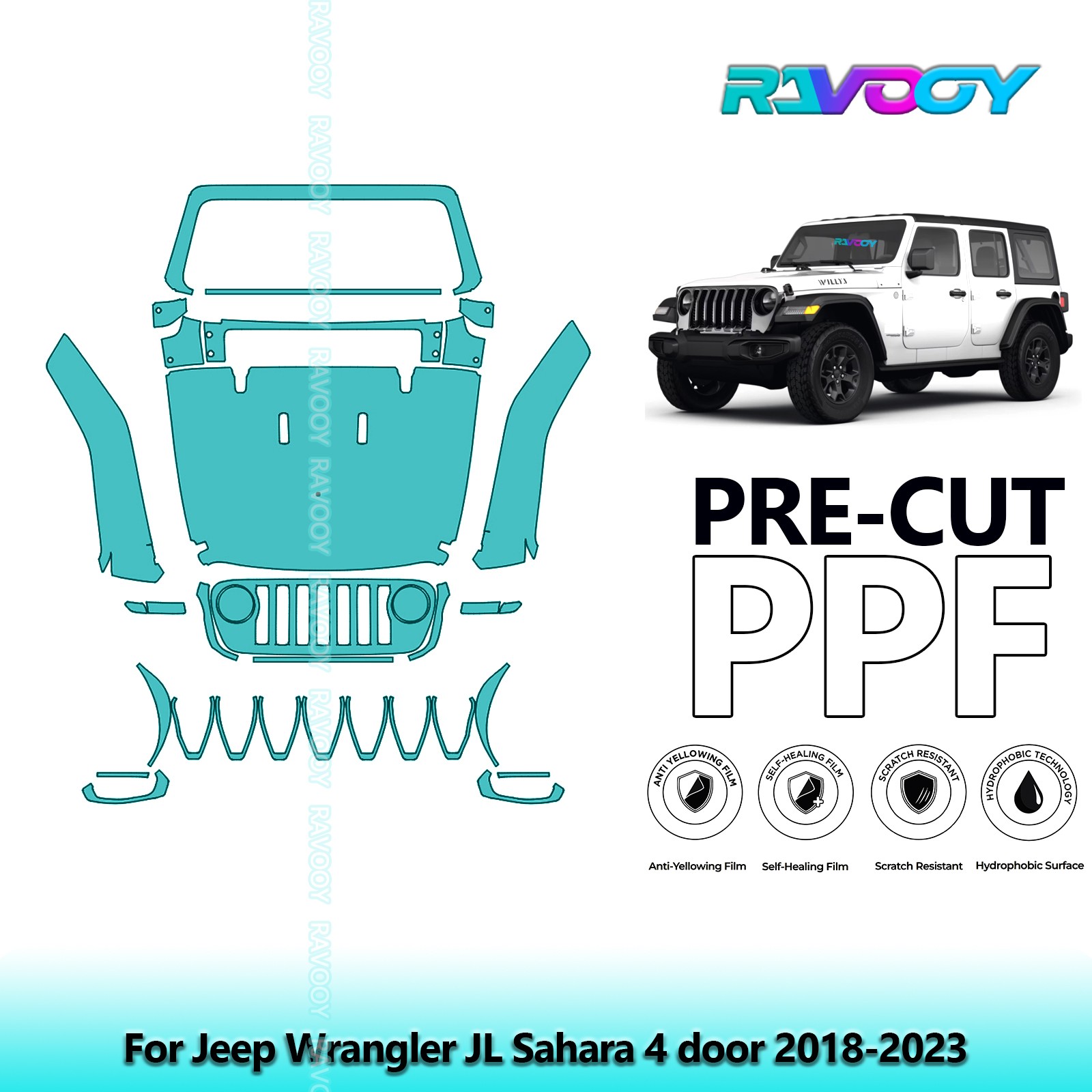 PreCut Paint Protection PPF Kit For Jeep Wrangler JL Sahara 4 door 2018-2023