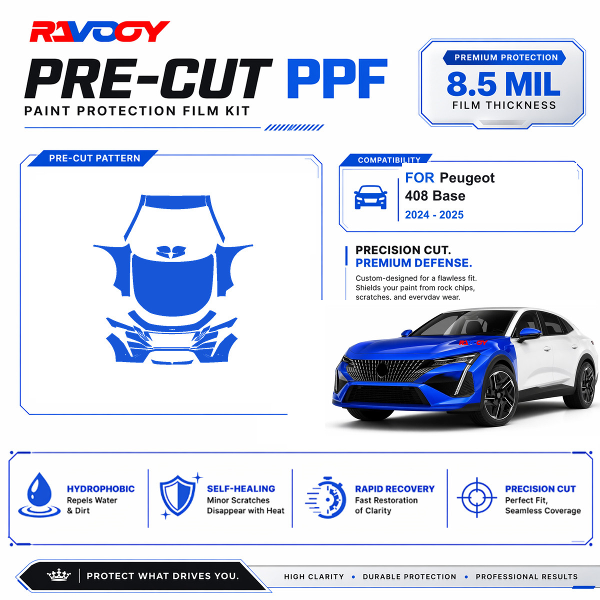 Precut PPF Clear Bra Kit For Peugeot 408 Base 2024-2025 Paint Protection Film