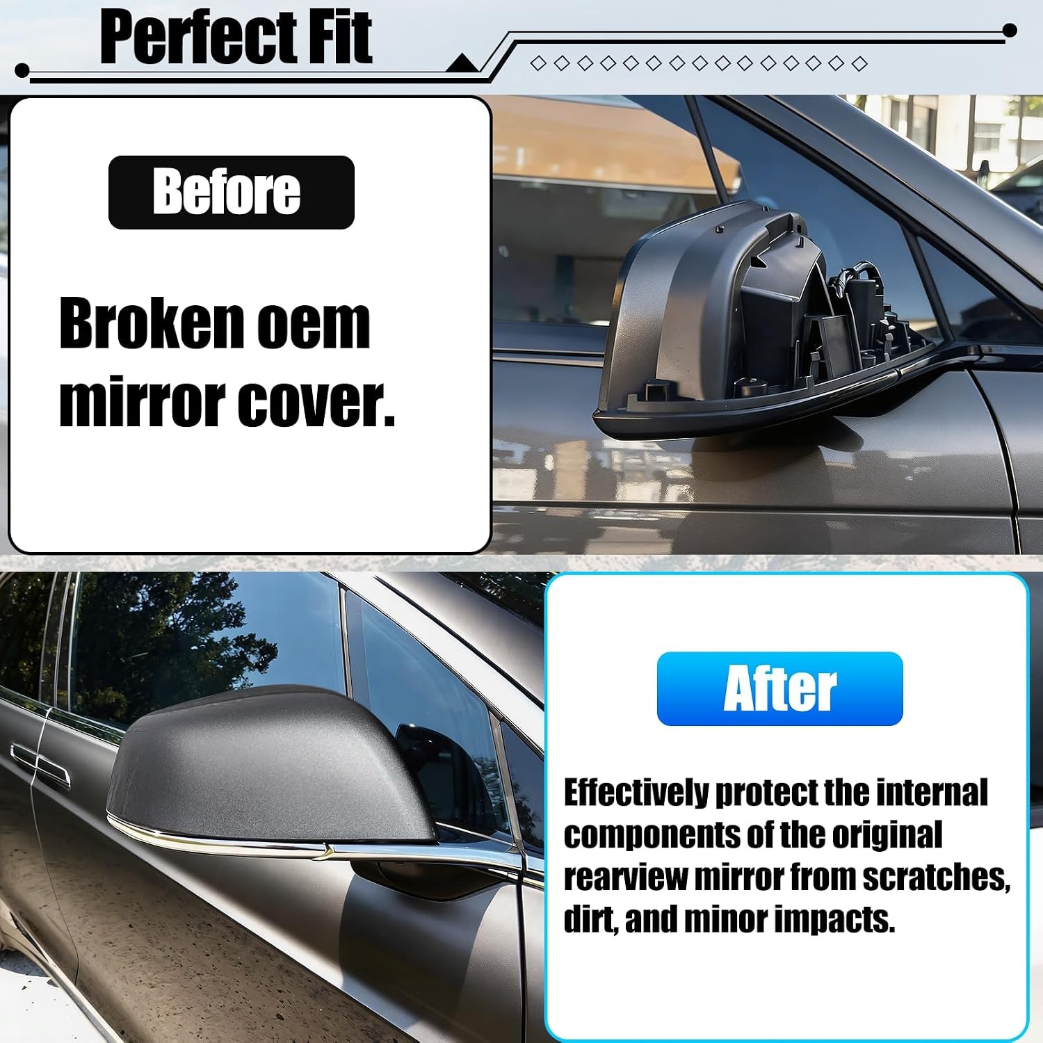 Tesla Model X Mirror Cover 2016-2025 Right Passenger Side Clip-on Rear View Mirr